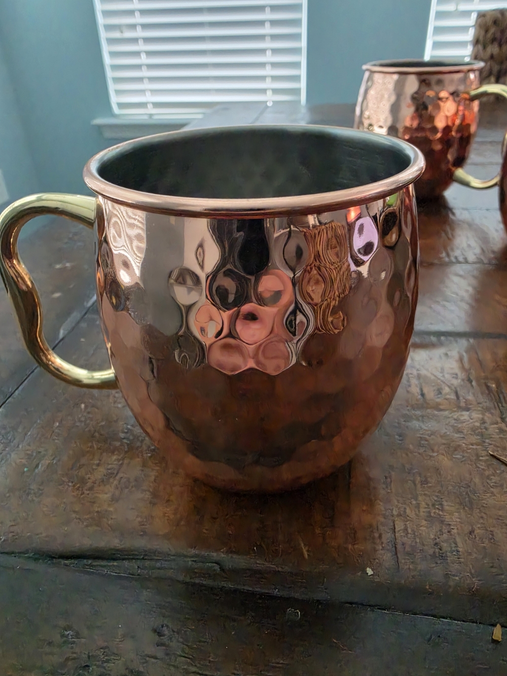 Set Of 4 Hammered Copper Moscow Mule Mugs with Gold Handles